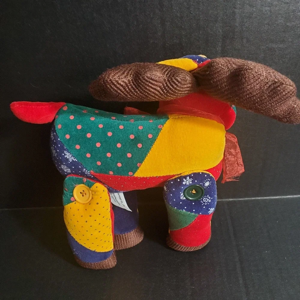 Sun Point Co Moose Plush‎ Whimsical Patchwork Reindeer Decorative Plush w/Bell